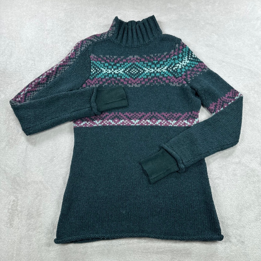 Smartwool CHUP Sweater Womens Small Teal Fair Isle Lambswool Mock Neck Knit